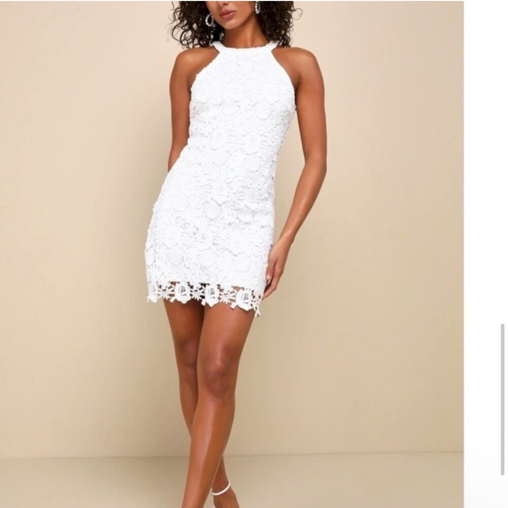 Lulus Elegant White Lace Halter Dress